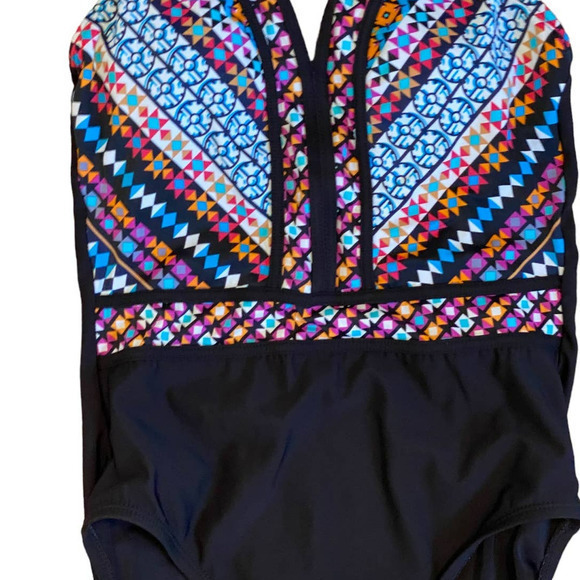 Aqua Green Womens Halter Top One Piece Swimsuit Aztec Design Small - Picture 5 of 9